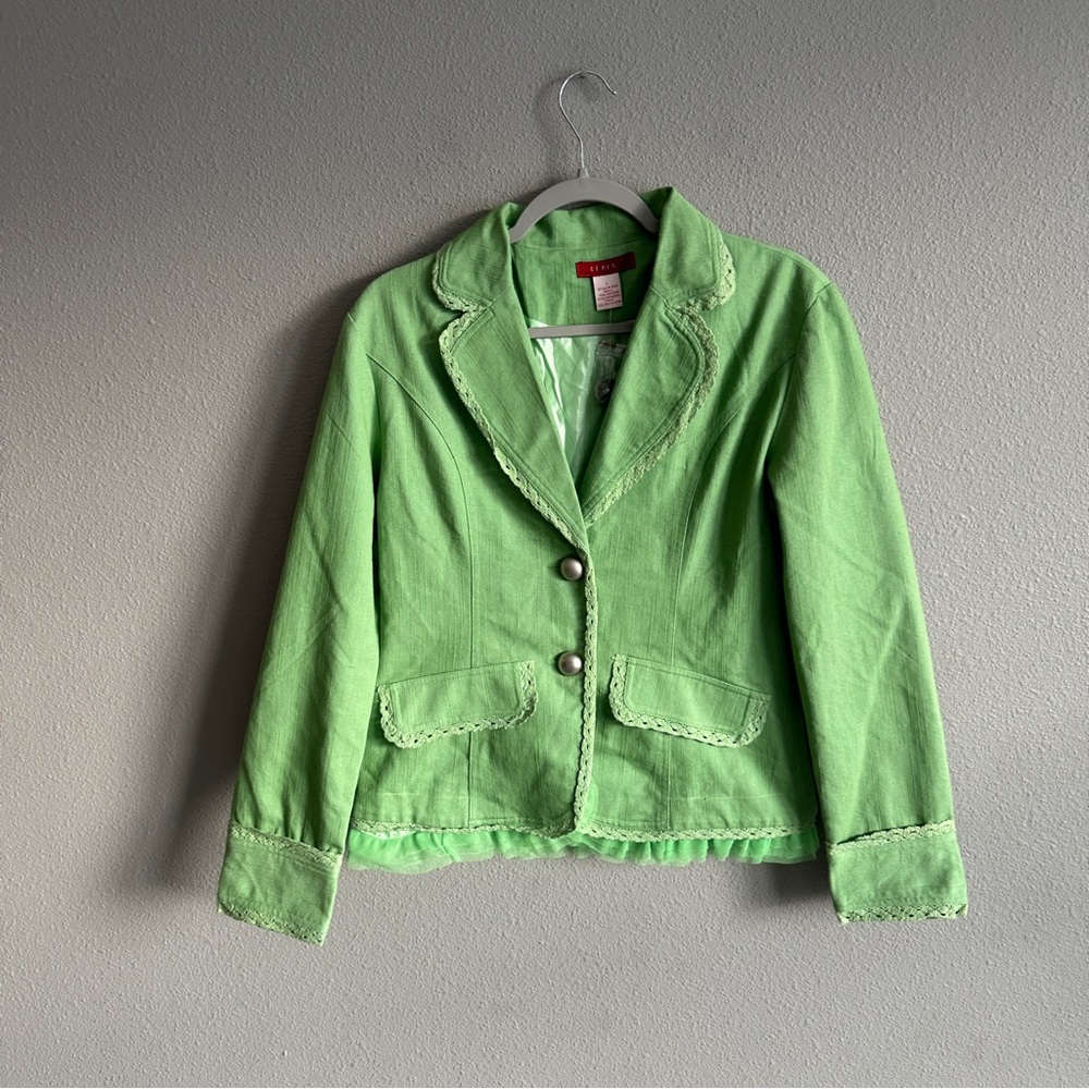 NWOT Ceres Green Lace Ruffle Blazer Jacket Large